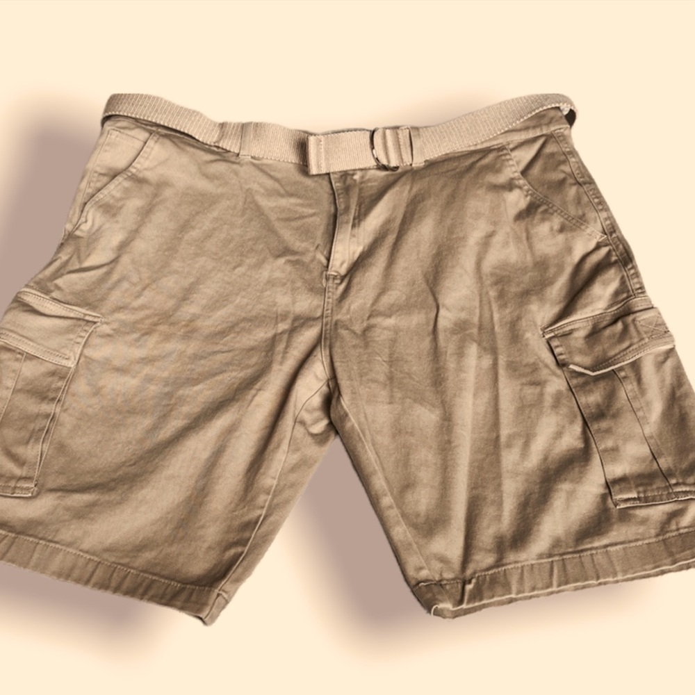 𝅺Wicked Stitch Men's Belted Cargo Shorts Beige Khaki Size 38
